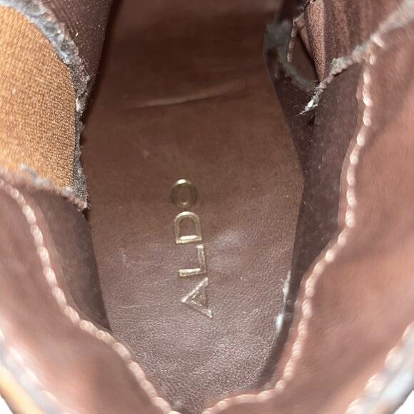 ALDO Womens Size 7 Cognac Brown Ankle Boot With Side Zipper Stacked Heel - Picture 9 of 15